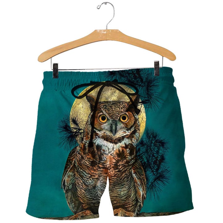 Owl In Moon Night Vintage Style - Beach Shorts