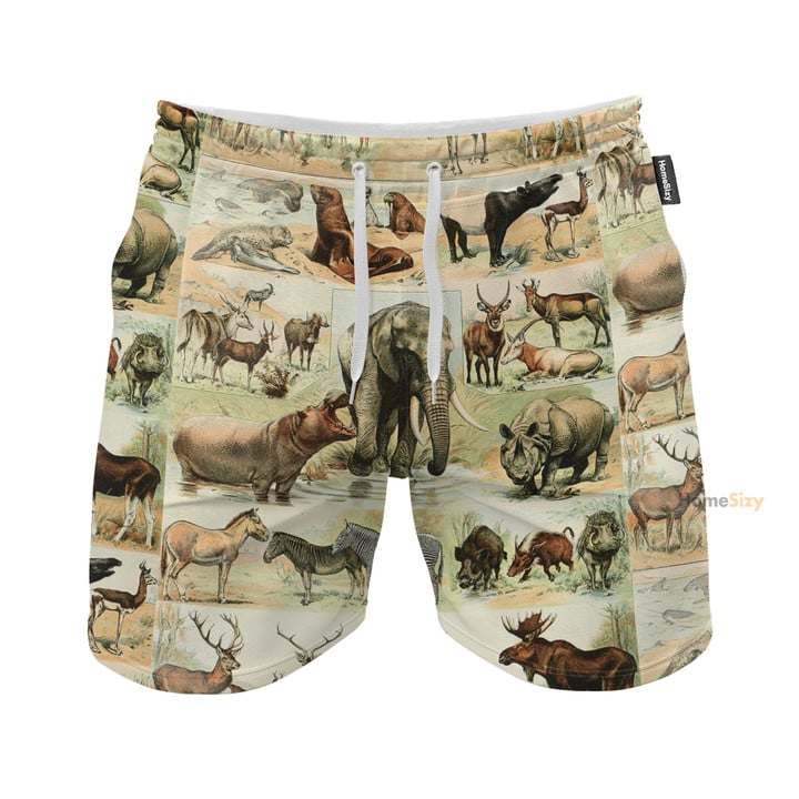 Wildlife Of Big Animals Vintage Style - Beach Shorts