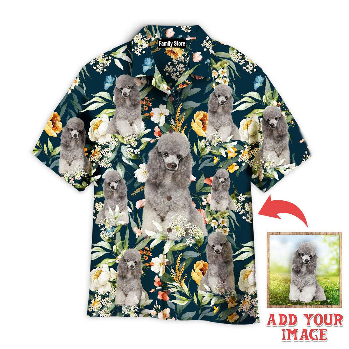 (Custom Photo) Portrait Of Gray Poodle On Floral Flowers Custom Hawaiian Shirt