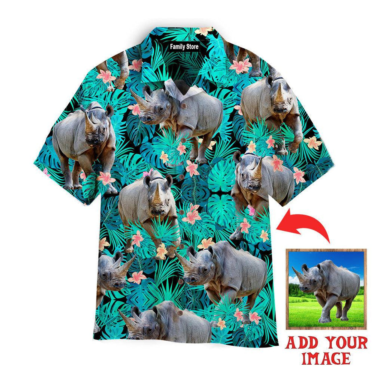 (Custom Photo) Rhinoceros Tropical Custom Hawaiian Shirt