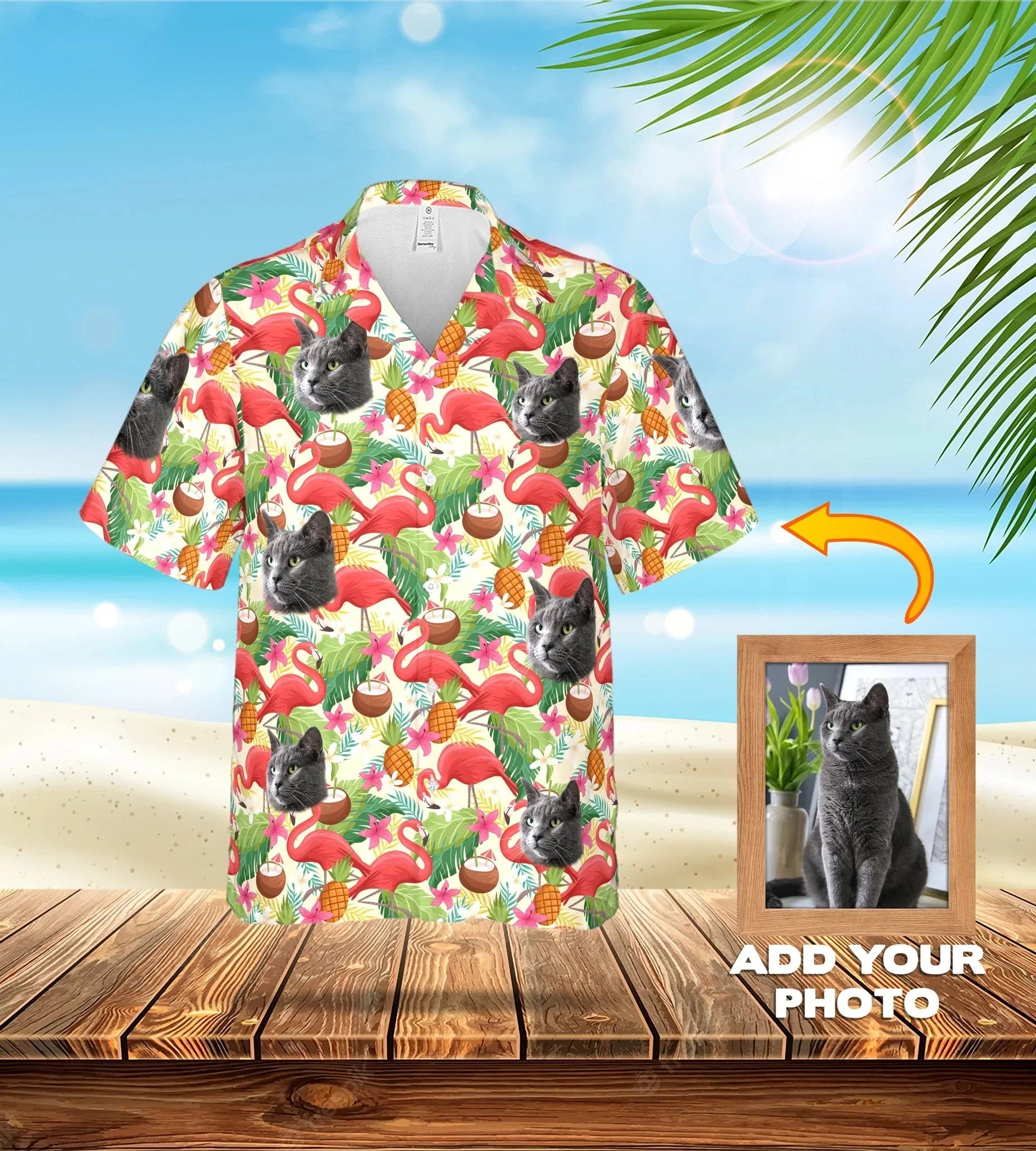 Custom Photo The Flamingo And The Coconut Pattern - Gift For Pet Lovers - Personalized Hawaiian Shirt