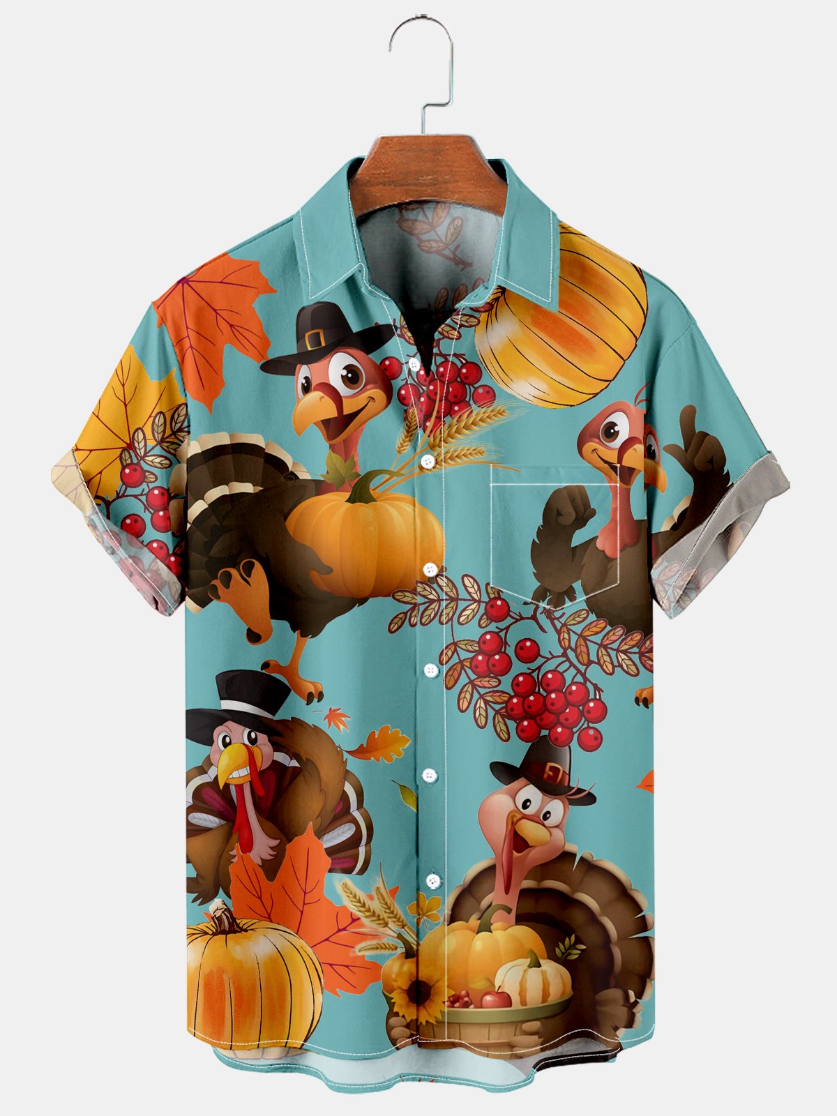 Men's Thanksgiving Fun Turkey Pumpkin And Maple Leaf - Hawaiian Shirt