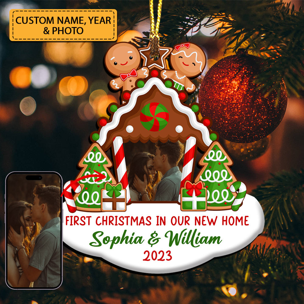 First Christmas In Our New Home - Gift For Couple - Custom Photo, Names And Year, Personalized Acrylic Ornament