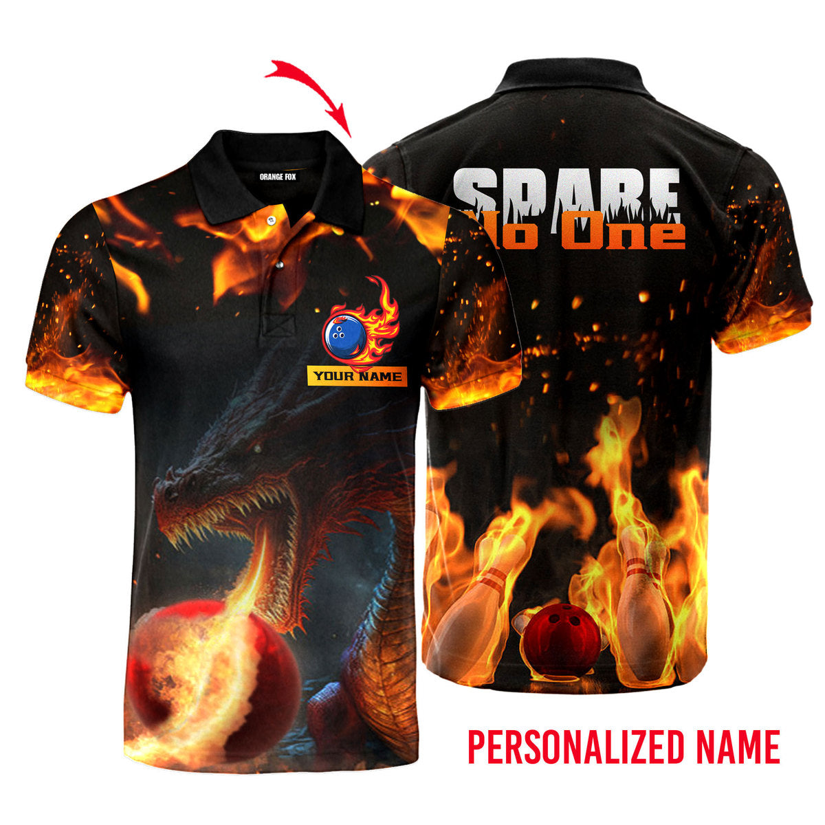 Personalized Spare No One Bowling Dragon - Men Polo Shirt
