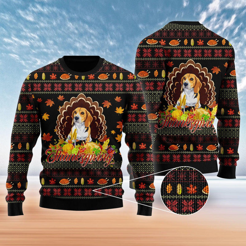 Happy Thanksgiving Funny Beagle Dog Ugly Christmas Sweater For Men & Women