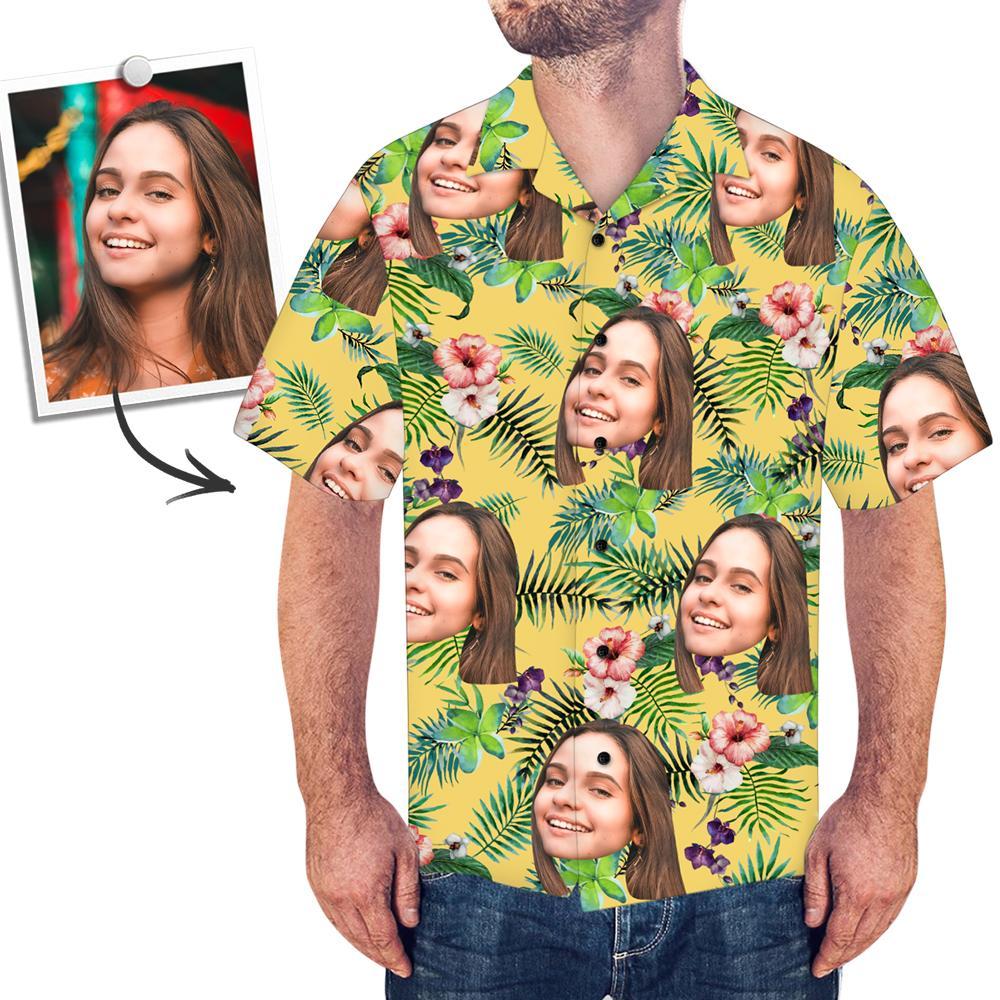 Custom Photo Yellow Flowers - Gift For Couple - Personalized Hawaiian Shirt