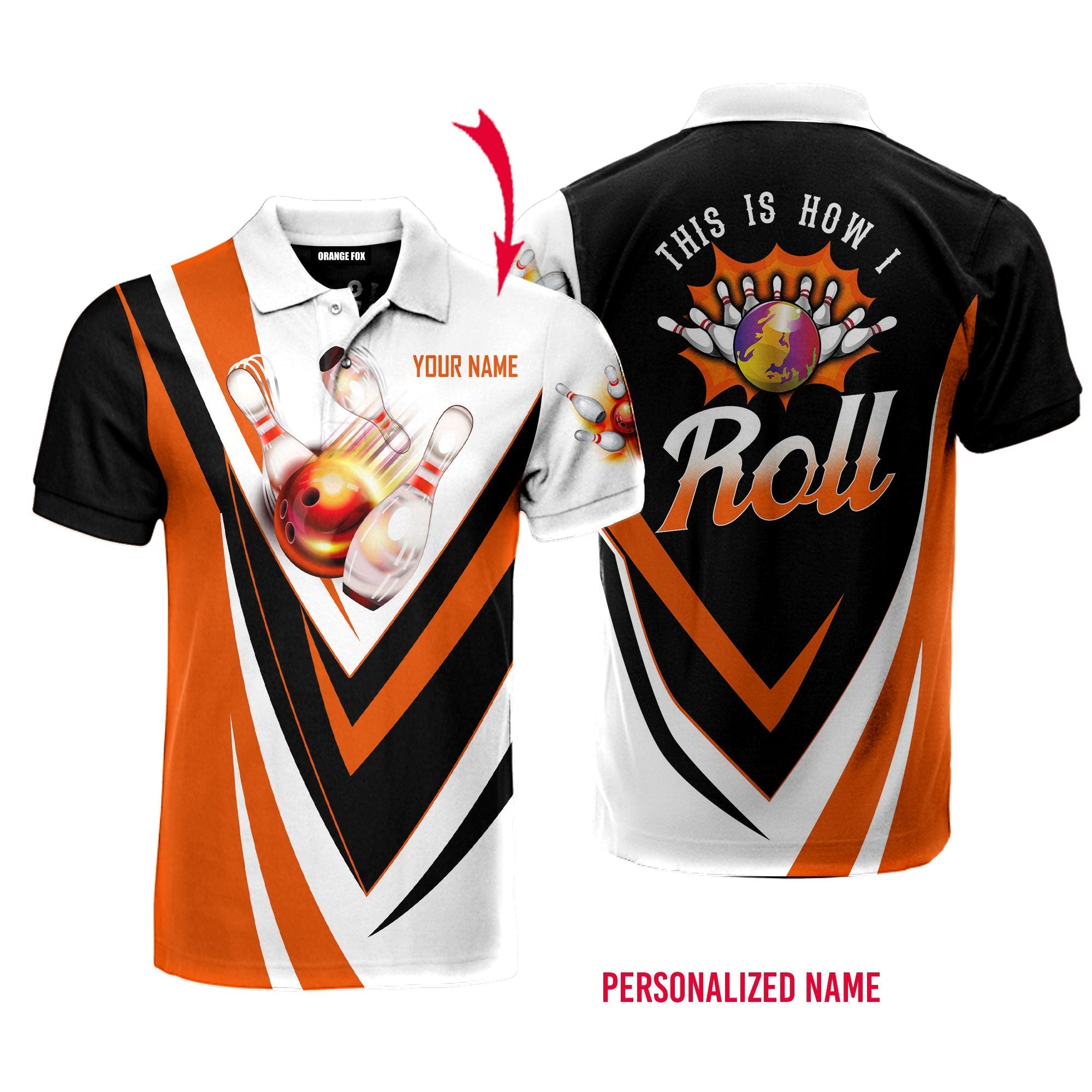 Personalized This Is How I Roll Bowling Black Orange Bowling Pins Polo Shirt