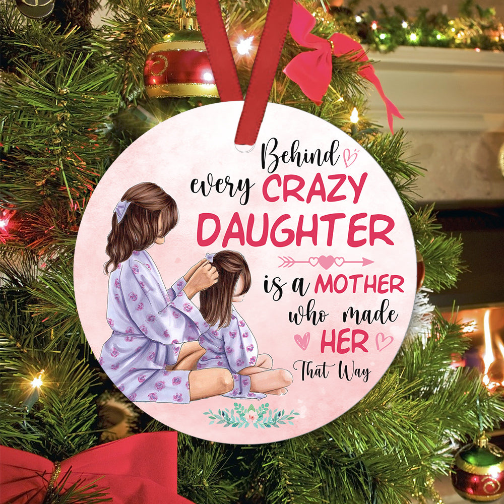 Family Mother Behind Daughter Circle Ceramic Ornament