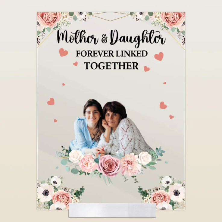 Custom Photo Mother And Children Forever Linked Together - Gift For Mom, Daughter - Personalized Acrylic Plaque