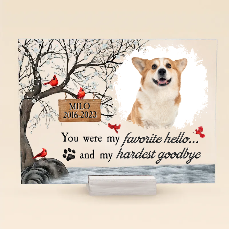 Custom Photo You're My Favorite Hello & My Hardest Goodbye - Memorial Gift For Pet Lovers - Personalized Acrylic Plaque