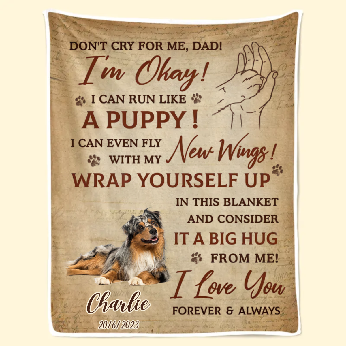 Custom Photo Don't Cry For Me I'm Okay - Memorial Gift For Pet Lovers - Personalized Blanket