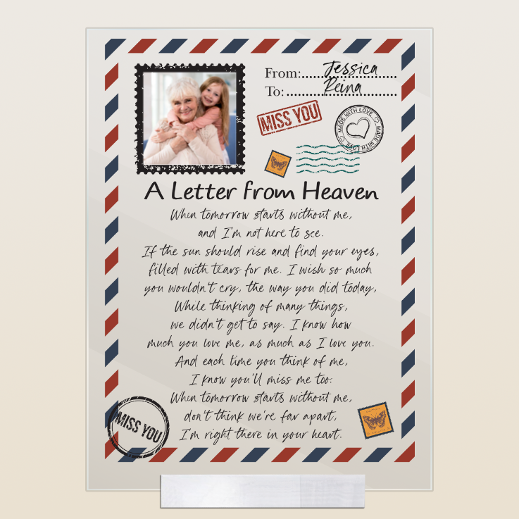 Custom Photo A Letter From Heaven V2 - Memorial Gift For Friends, Family - Personalized Acrylic Plaque