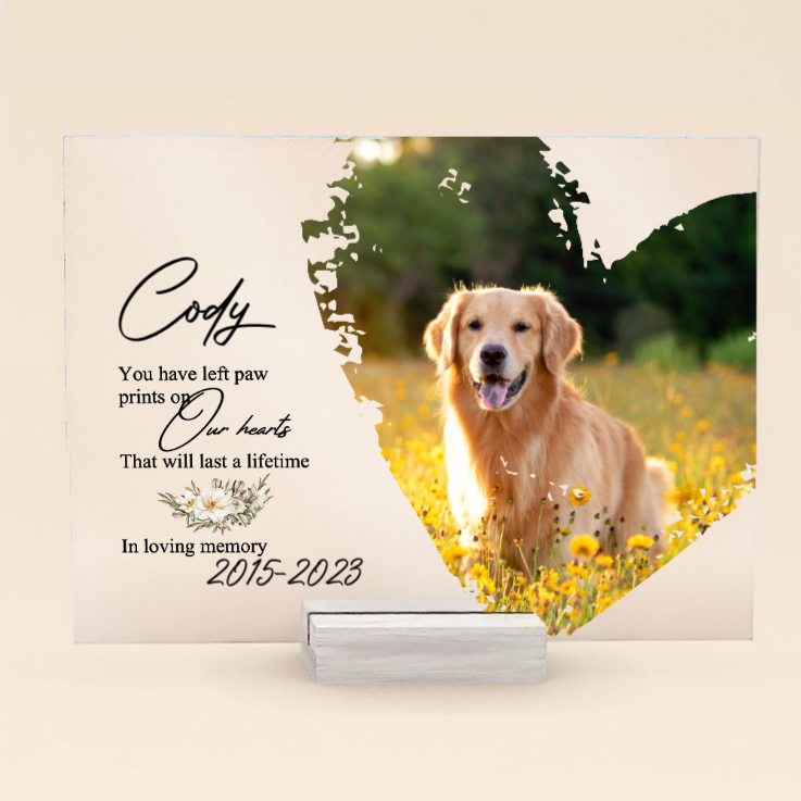 Custom Photo You Have Left Paw Prints On Our Hearts - Memorial Gift For Pet Lovers - Personalized Acrylic Plaque
