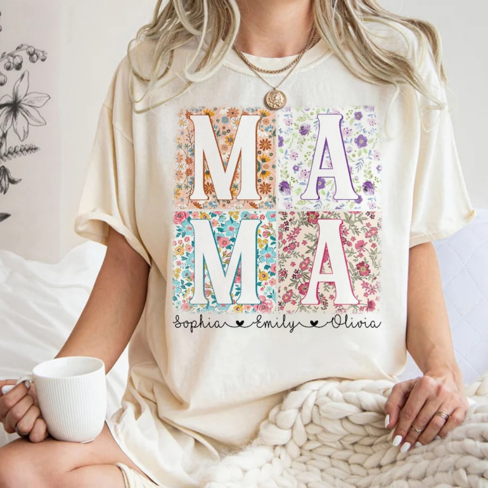 Custom Name Mama Four Types Of Flower Pattern - Gift For Mom, Grandma - Personalized Unisex Shirt