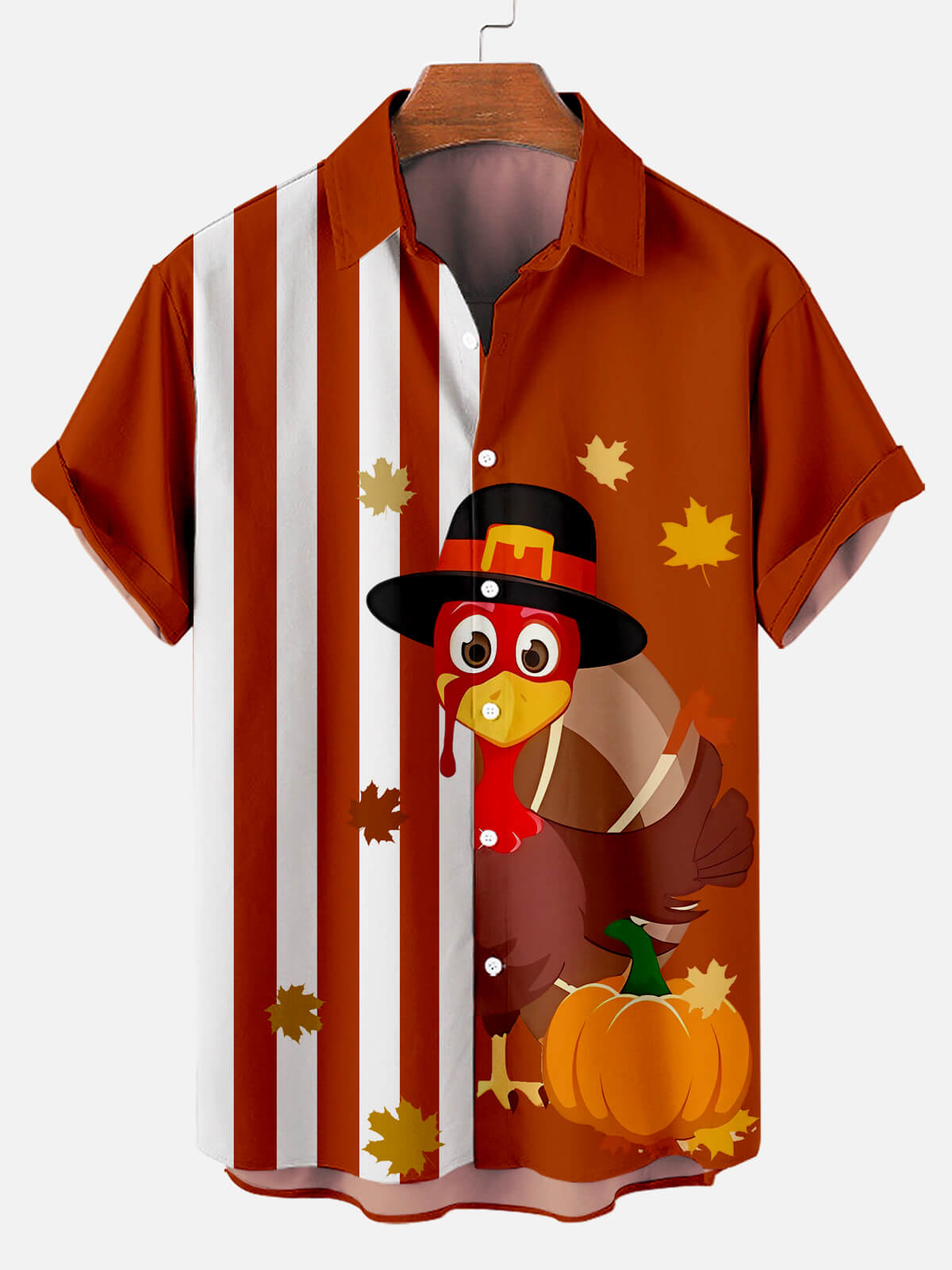 Thanksgiving Turkey Stripe Pattern Pumpkin Brown - Hawaiian Shirt