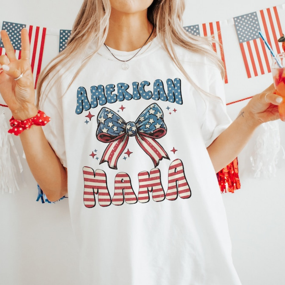 Retro Bow American Mama - Gift For Mom - Unisex Shirt
