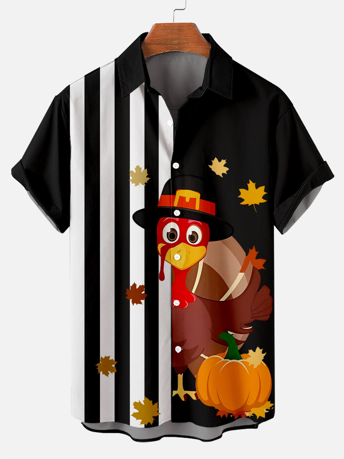 Thanksgiving Turkey Stripe Pattern Pumpkin Black - Hawaiian Shirt