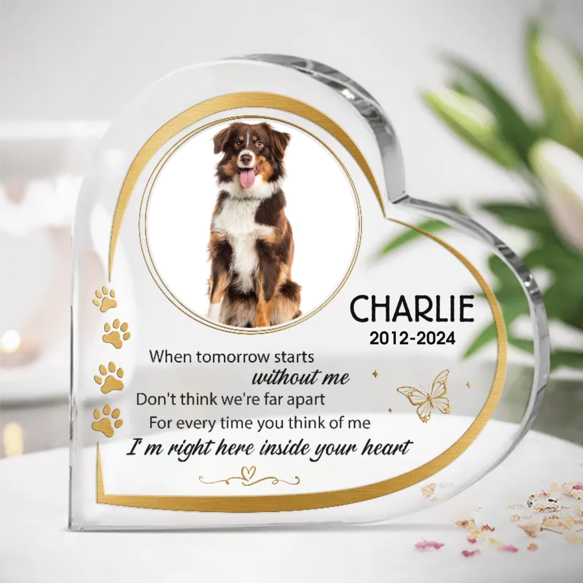 Custom Photo I'm Here Inside Your Heart - Memorial Gift For Pet Lovers - Personalized Heart Shaped Acrylic Plaque