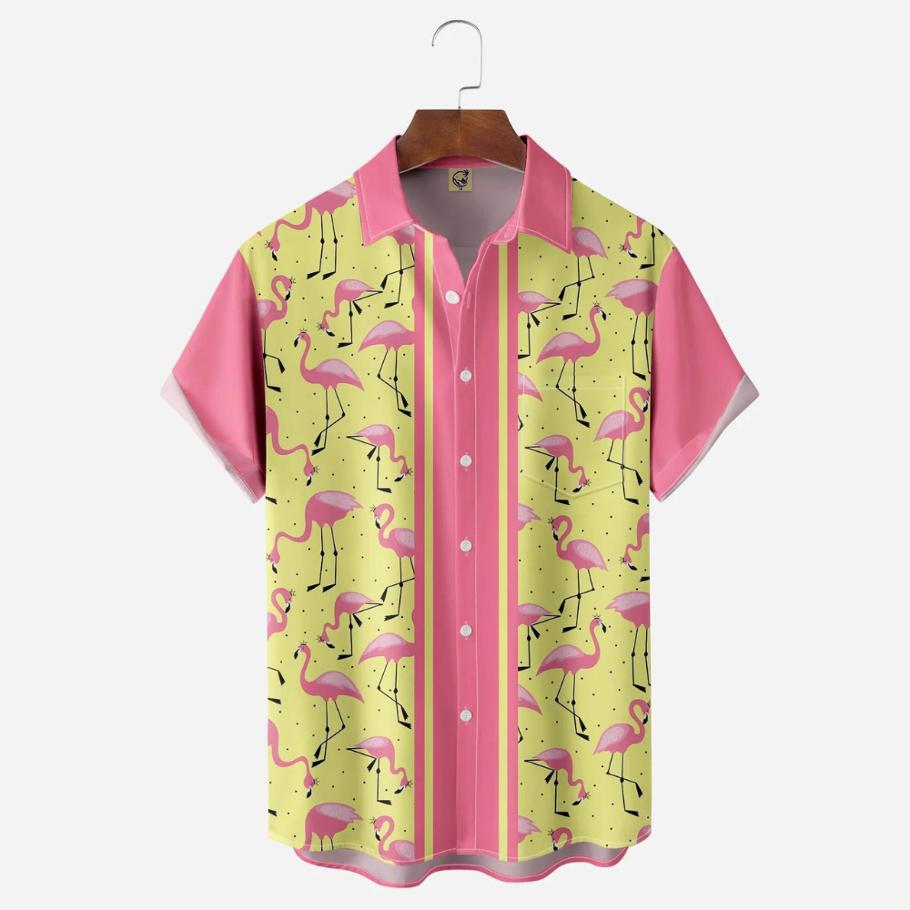 Flamingo Pattern Yellow Lines - Hawaiian Shirt