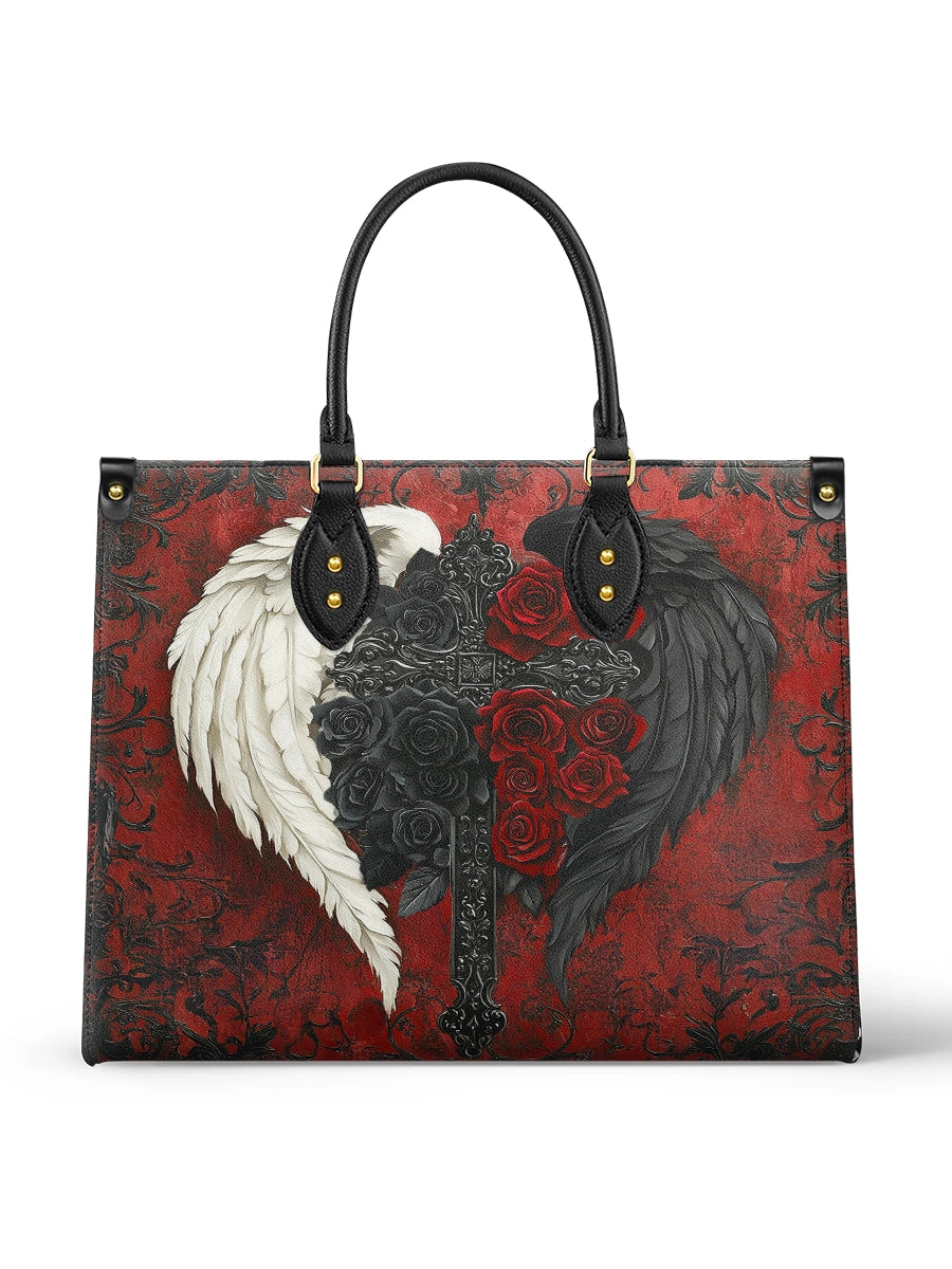 Angel_DemonWingswithCrossGothicRosesStyle PersonalizedLeatherHandbag_1