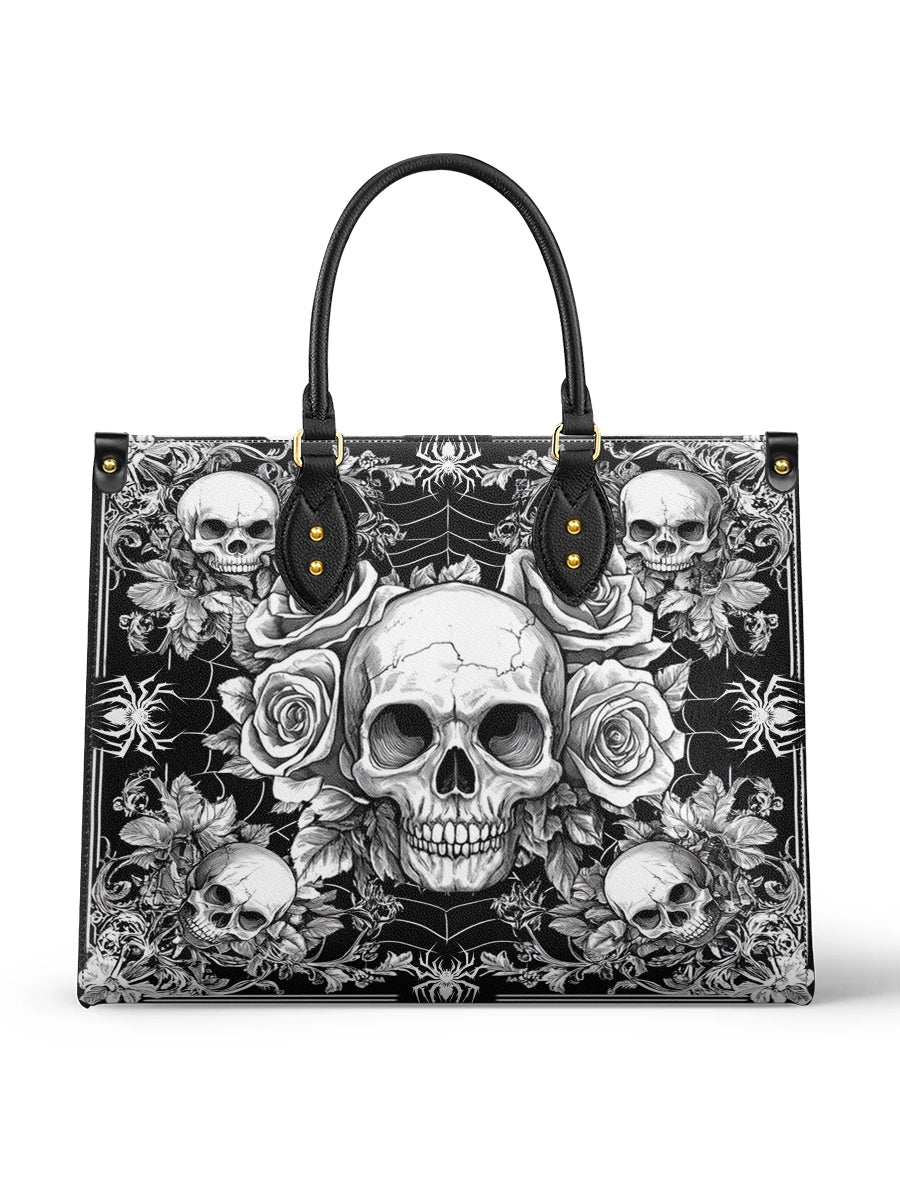 BlackRoseDarkSkullGothicArt PersonalizedLeatherHandbag Giftforher_1