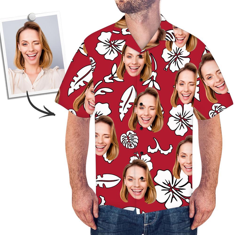 (Custom Photo) Red Flowers And Leaves Hawaiian Shirt
