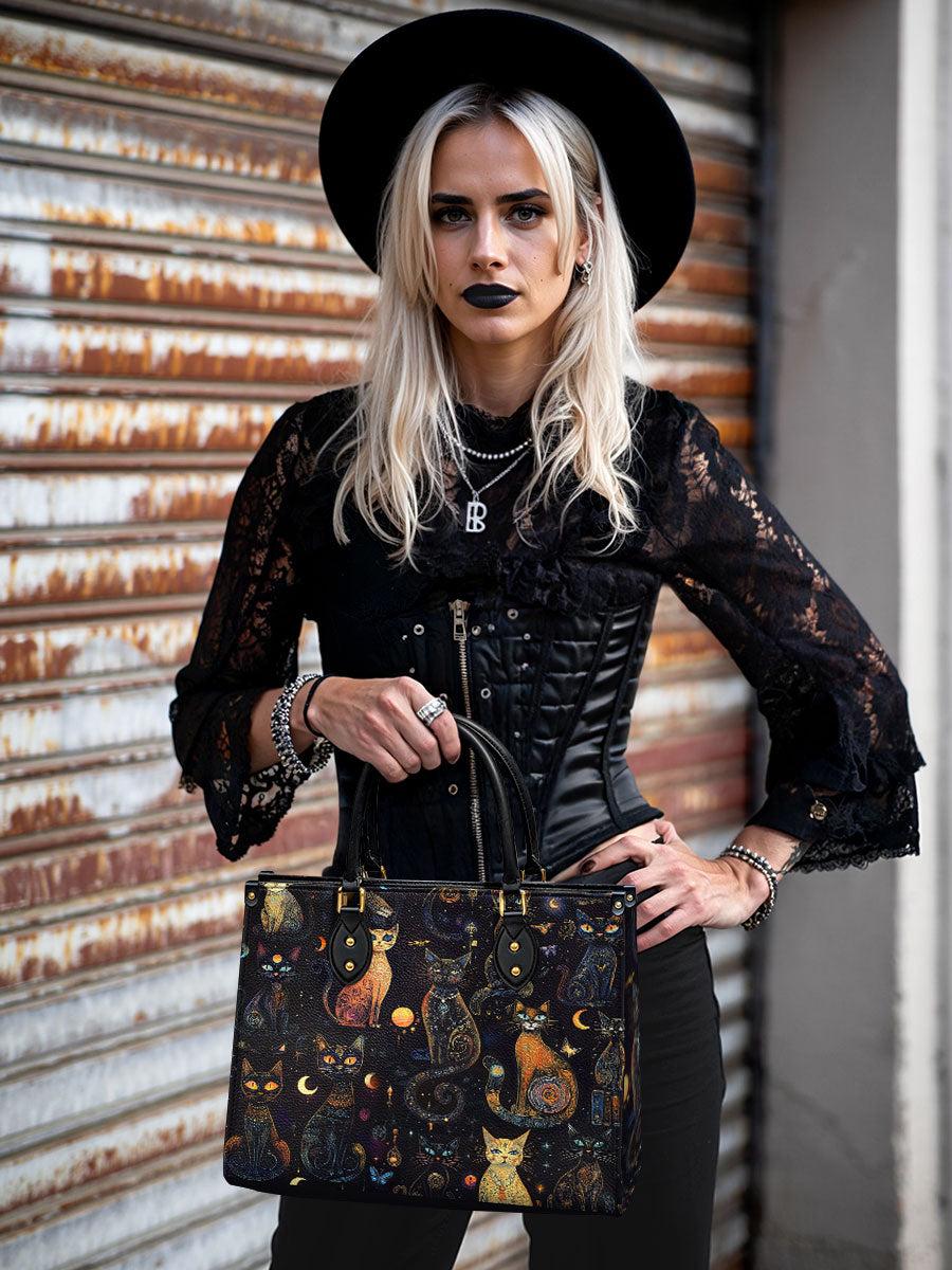 CelestialCatspellBlackCatWitchyCosmicMysticGalaxy PersonalizedLeatherHandbag GiftforHer_4