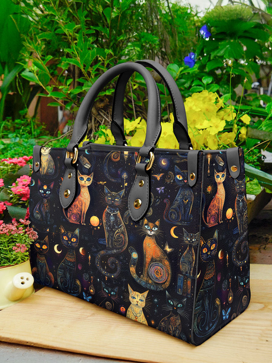 CelestialCatspellBlackCatWitchyCosmicMysticGalaxy PersonalizedLeatherHandbag GiftforHer_5