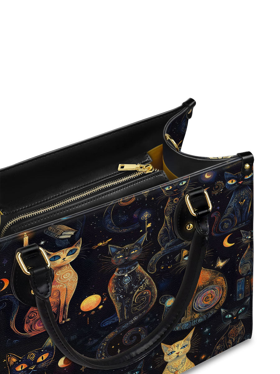 CelestialCatspellBlackCatWitchyCosmicMysticGalaxy PersonalizedLeatherHandbag GiftforHer_6