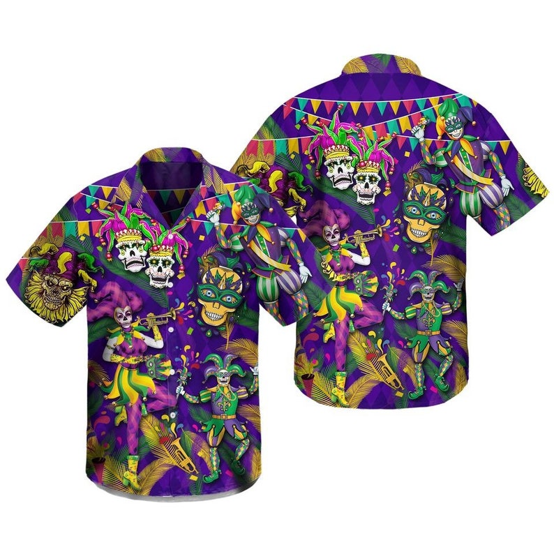 Clown Skull Happy Mardi Gras Pattern On Purple - Baseball Tee Jersey
