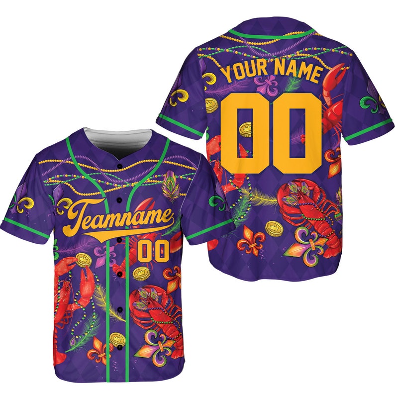 Custom Team Name Mardi Gras Carnival Pattern 4 - Personalized Baseball Tee Jersey