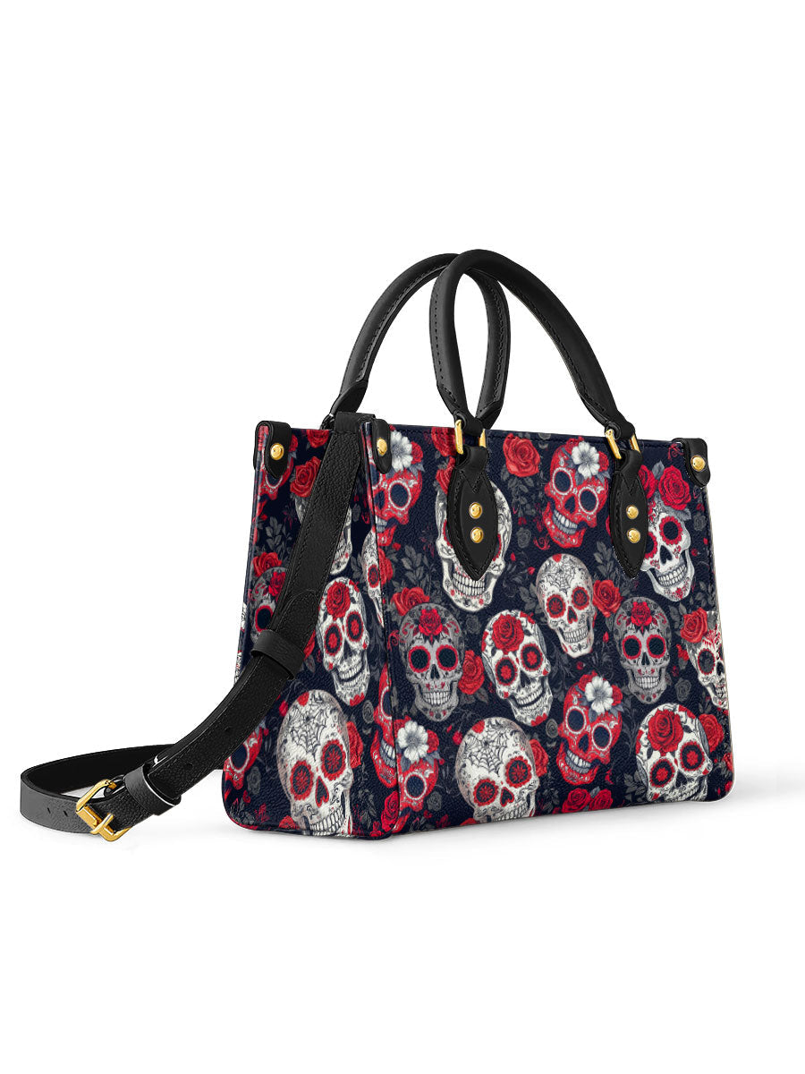 DayoftheDeadRedSugarSkull_RoseGothicFloral PersonalizedLeatherHandbag_1