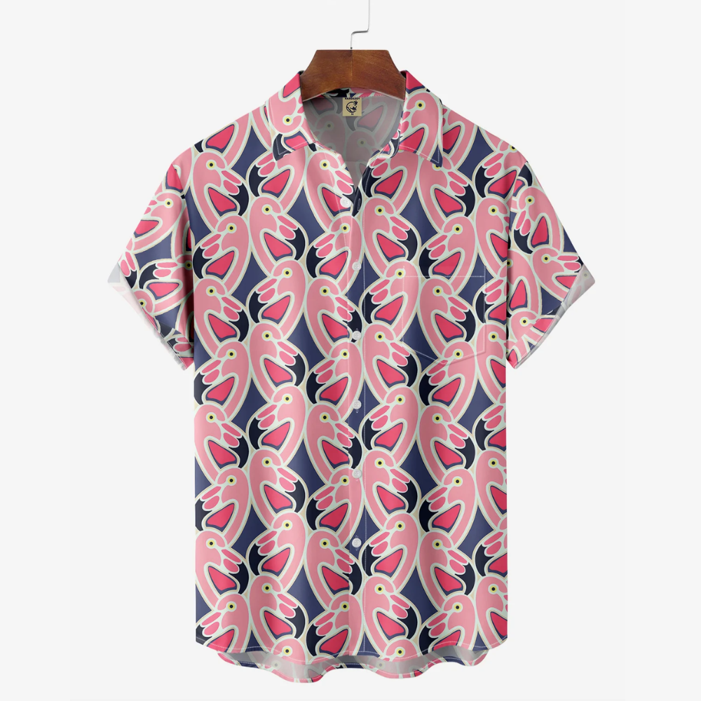 Flamingo Pink Pattern Short Sleeve - Hawaiian Shirt