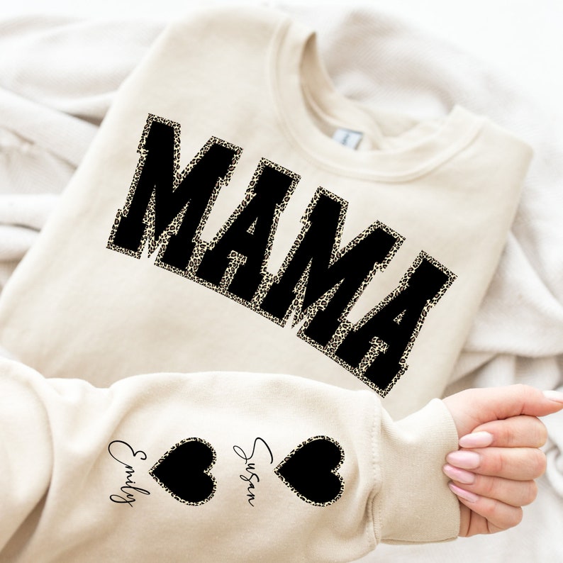 Mama Leopard And Heart - Gift For Mom - Personalized Sleeve Sweatshirt