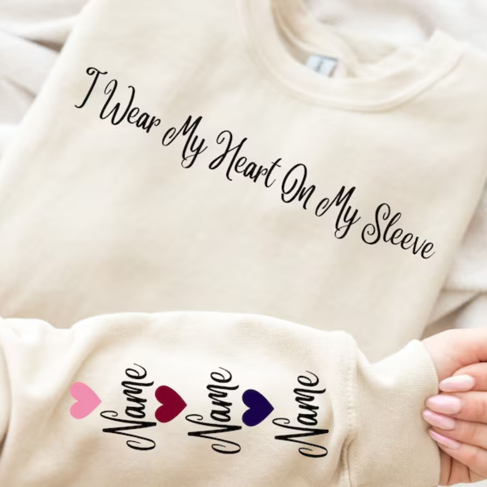 I Take Hearts Sign On My Sleeve - Gift For Mom - Personalized Sleeve Sweatshirt