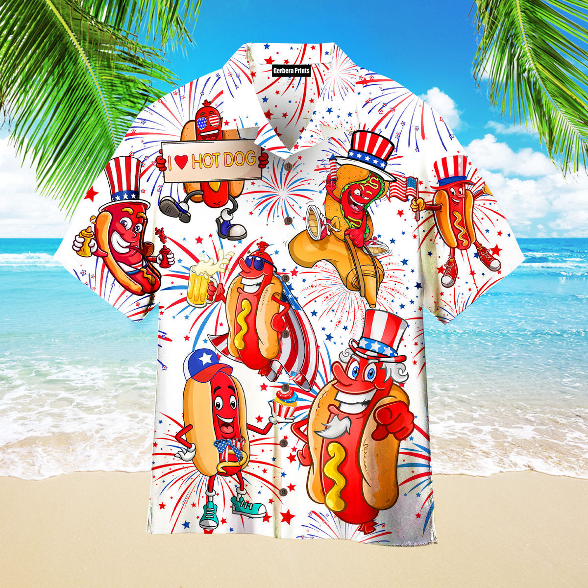 Independence Day 4th Of July Funny Hot Dog American Flag - Hawaiian Shirt