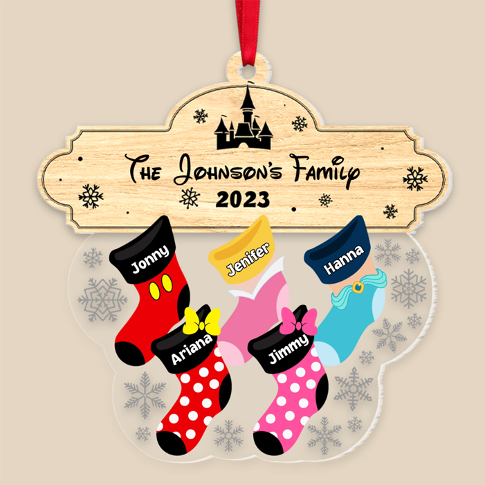 Christmas Family Socks Children Cartoon  - Gift For Family Son, Daughter - Personalized Custom Shape Acrylic Ornament