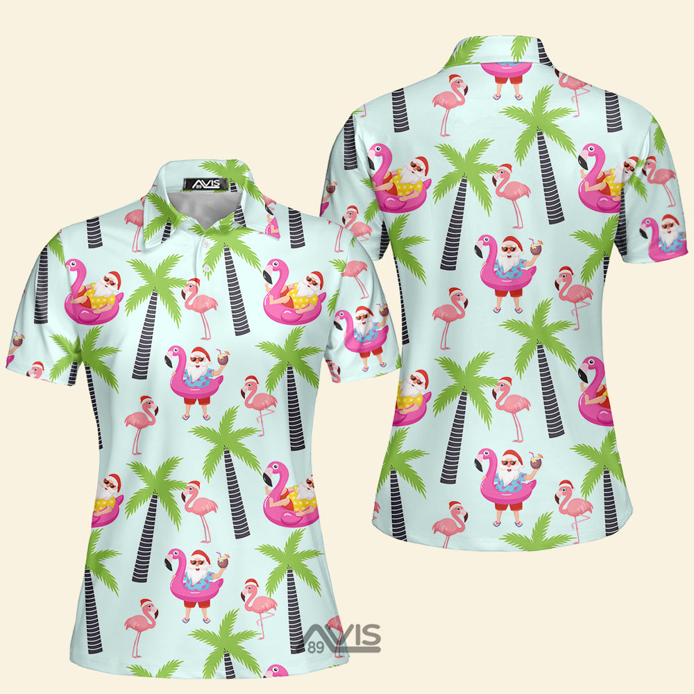 Avis89 Santa Claus With Flamingo Christmas In July - Women Polo Shirt 