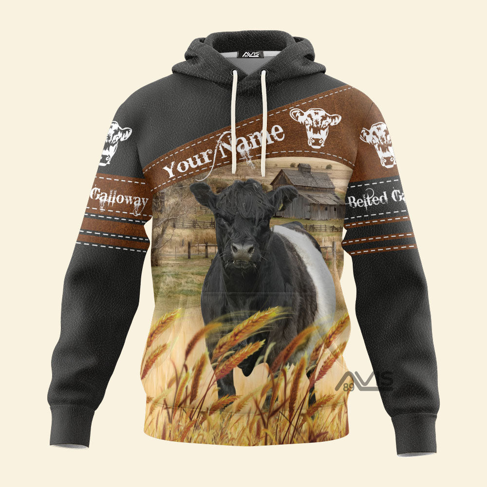 Uni Belted Galloway On Farms Black - Personalized Hoodie