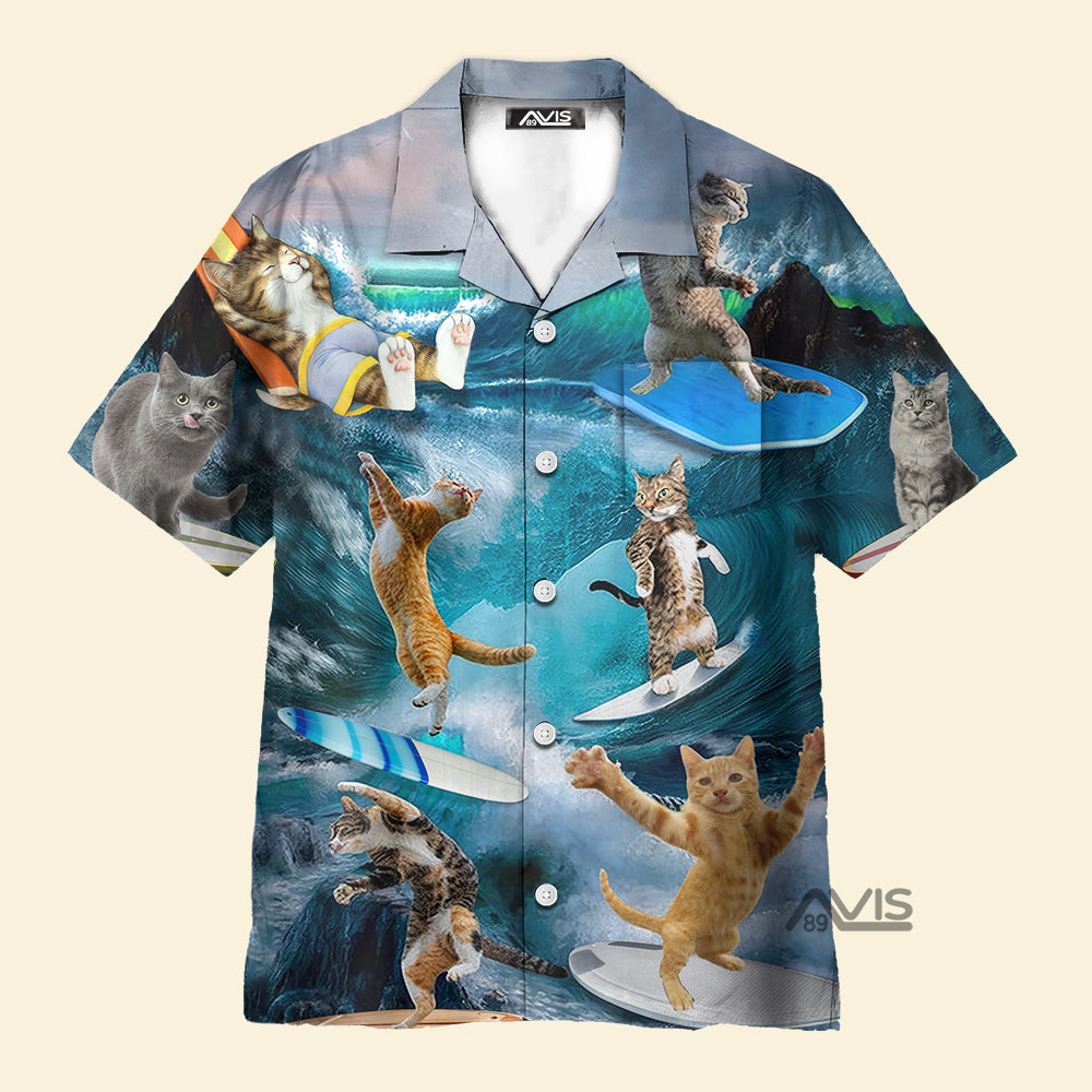 Surfing Cute Cats Style - Gift For Cat Lover - Hawaiian Shirt