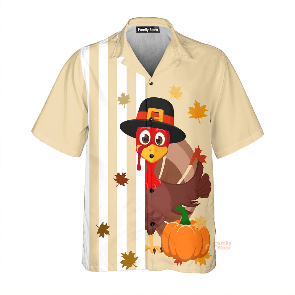 Thanksgiving Turkey Stripe Pattern Pumpkin Beige Hawaiian Shirt
