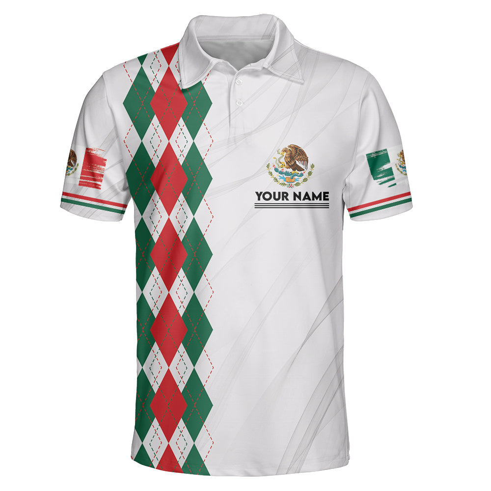 Custom Name Mexico Flag Golf - Personalized Men Polo Shirt