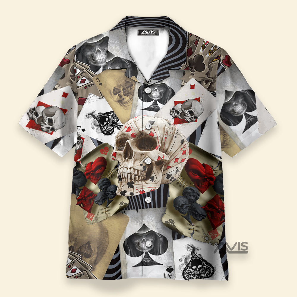 Retro Art Gambling Poker Card Skull - Hawaiian Shirt