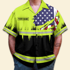 American Flag Heavy Equipment Workwear Light Green - Personalized Hawaiian Shirt