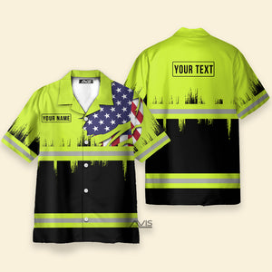 American Flag Heavy Equipment Workwear Light Green - Personalized Hawaiian Shirt