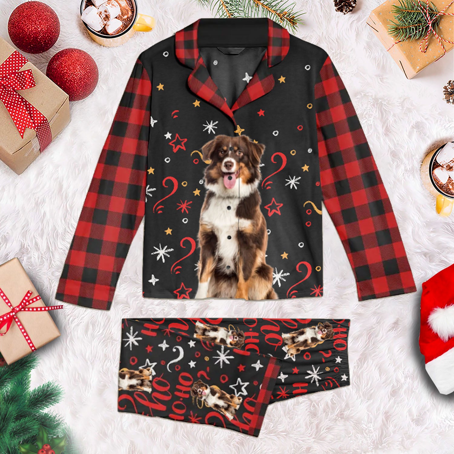 Christmas Plaid Pattern Hoho - Gift For Dog Mom, Dad - Personalized Long Pajama Set