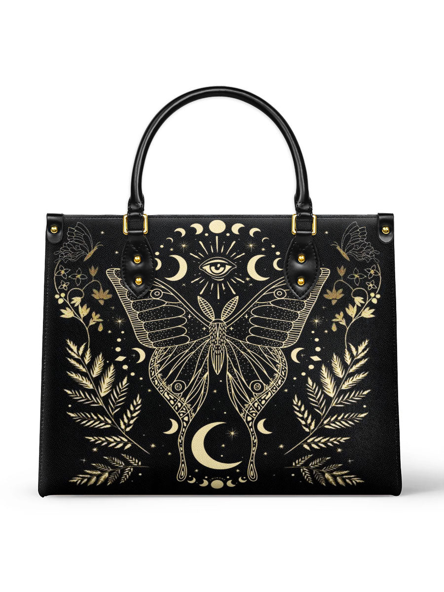 MoonwingEnigmaBlackMysticMoth_MoonPhasesGothic PersonalizedLeatherHandbag WitchyWomen_1