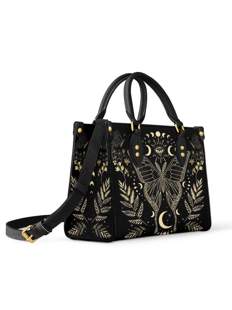 MoonwingEnigmaBlackMysticMoth_MoonPhasesGothic PersonalizedLeatherHandbag WitchyWomen_2
