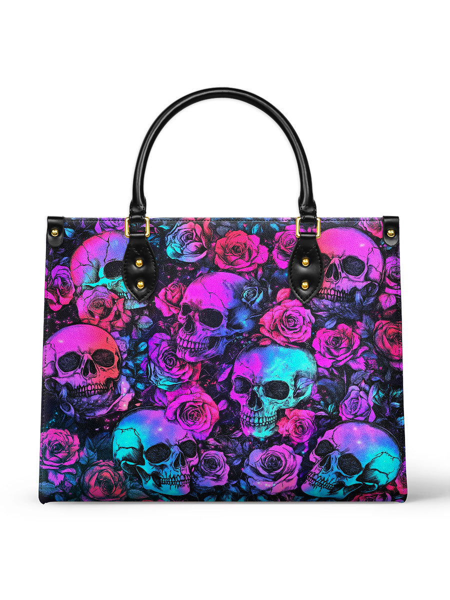 NeonGothicSkullRosePrint LeatherHandbag_1