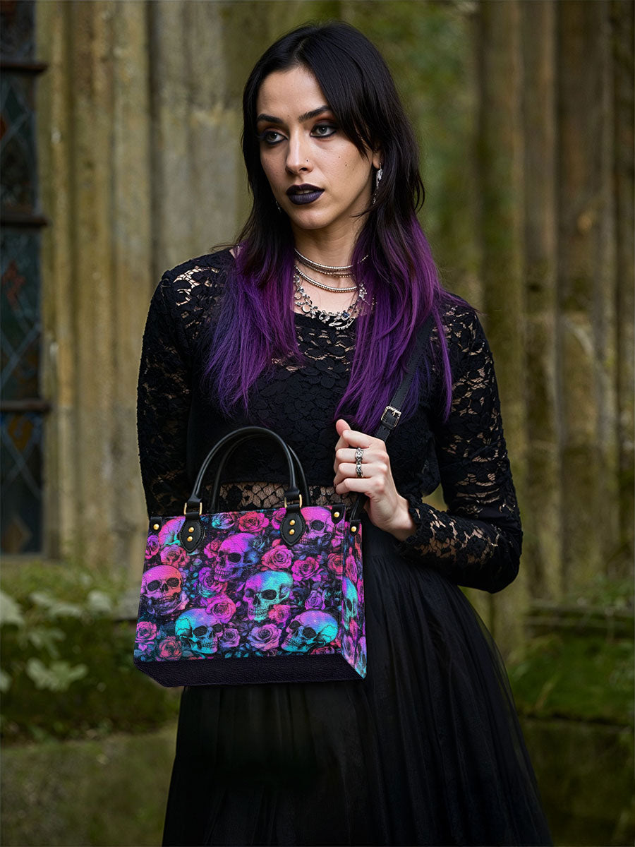 NeonGothicSkullRosePrint LeatherHandbag_3